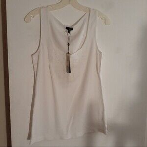 Talbots battenburg lace tank top shirt white cotton knit Summer medium m nwt new